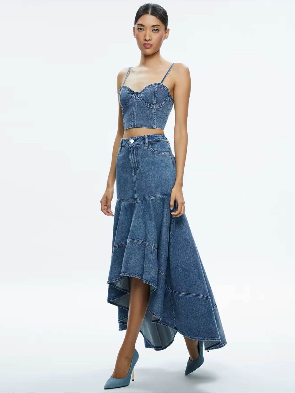 Alice + Olivia Donella High Low Blue Denim Skirt 26